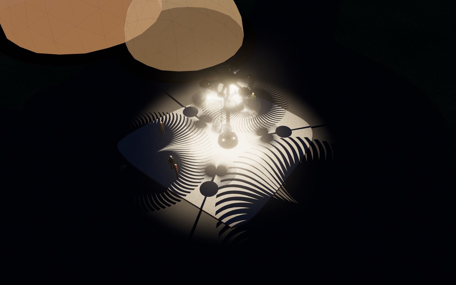 Rotating shadow rays on the island at night
